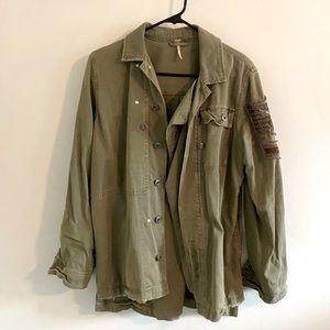 Free People Embellished Military Shirt Jacket
